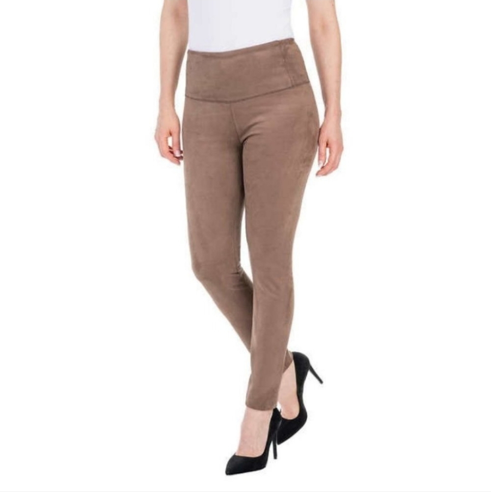 Hillary Radley Women's Pants Faux Suede High Waist Brown Size 12 Stretchy